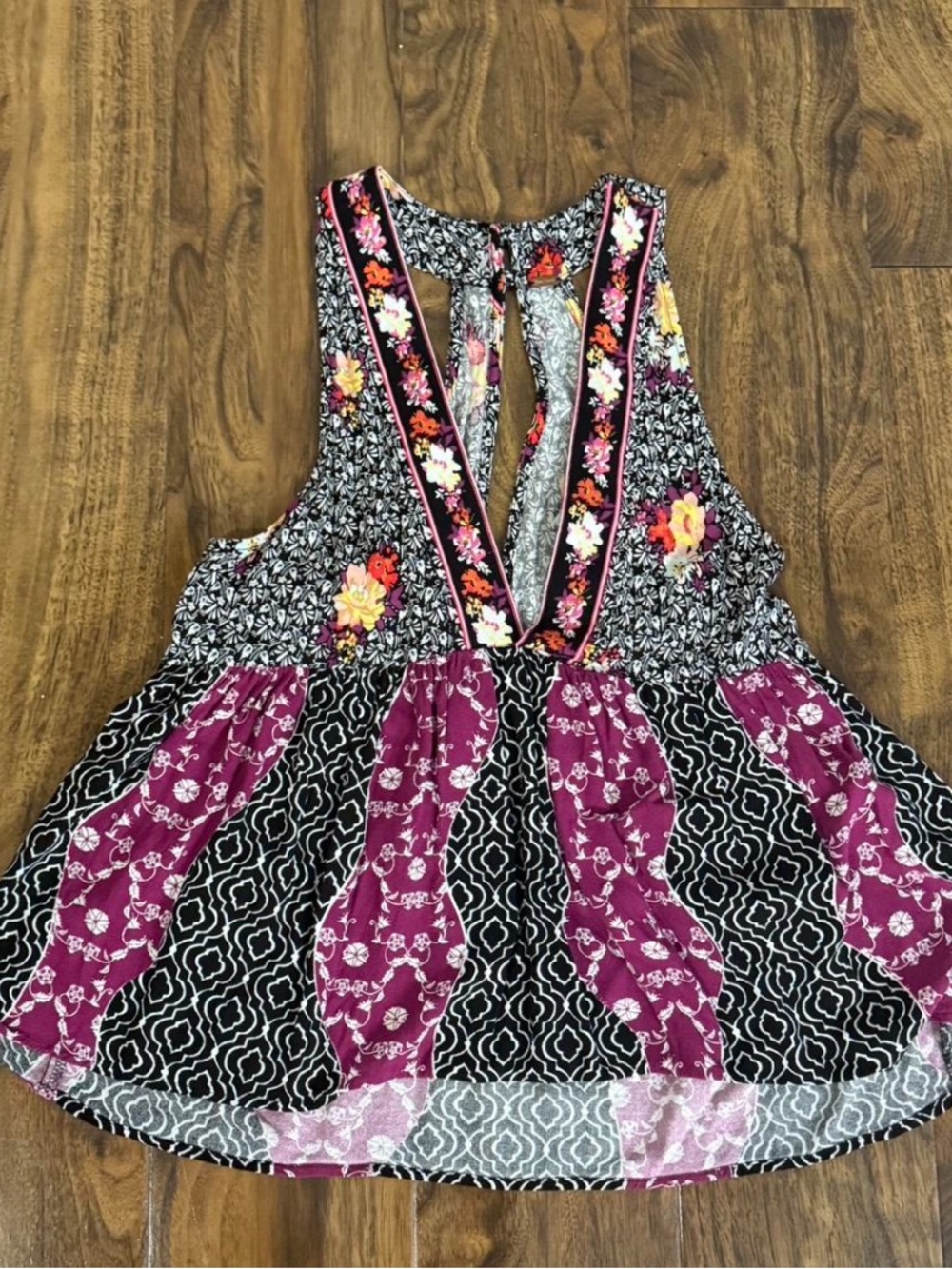 Free People Mixed Floral & Geo Print Sleeveless Camisole - Purple/Black